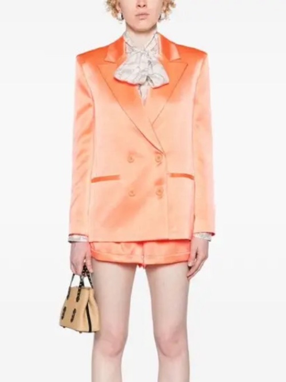 NEW NWT Alice + Olivia Santos Double Breasted Blazer In Coral Soft Orange Satin